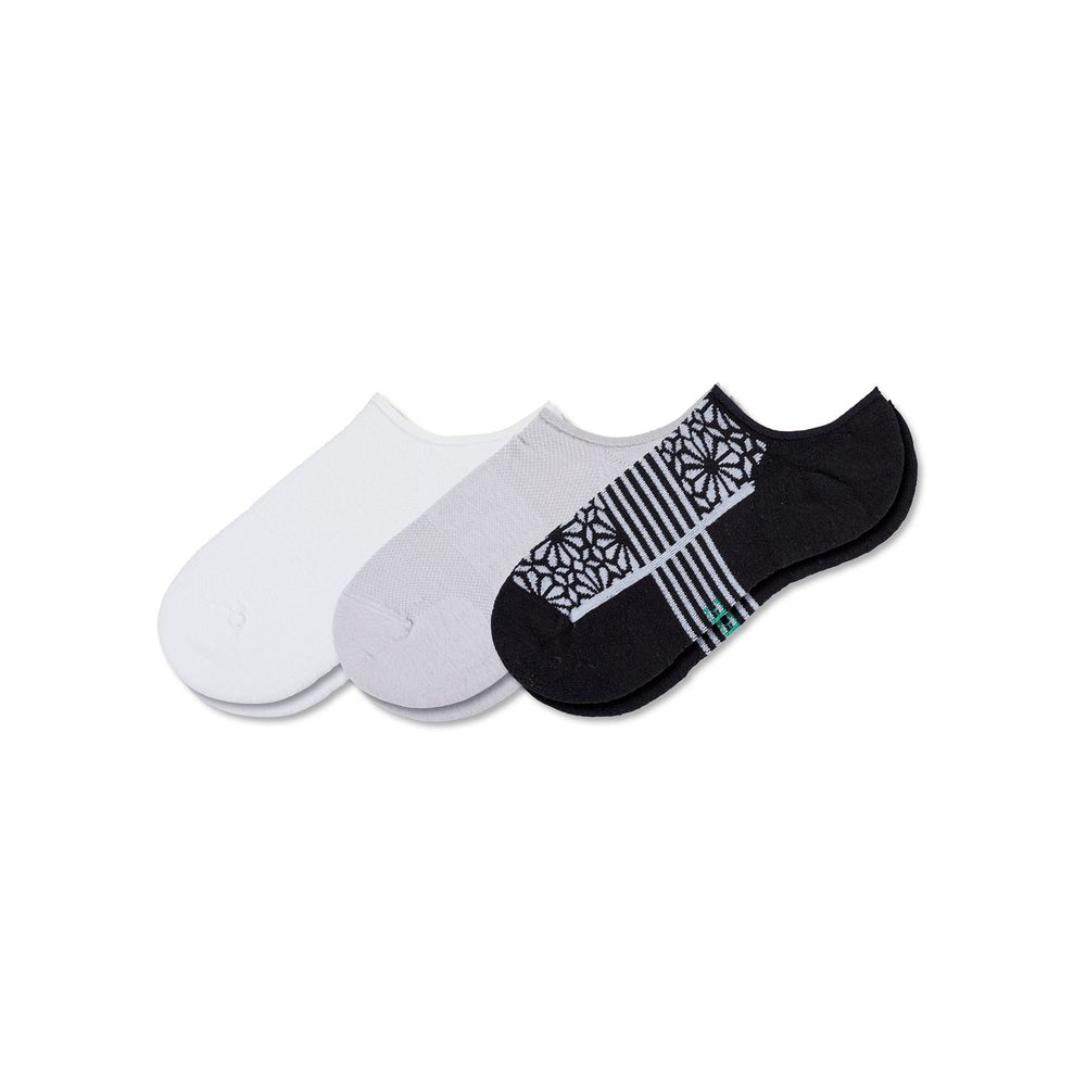 Hue Women's Ecosport Cushion No Show Socks 3 Pair Pack Black Tile